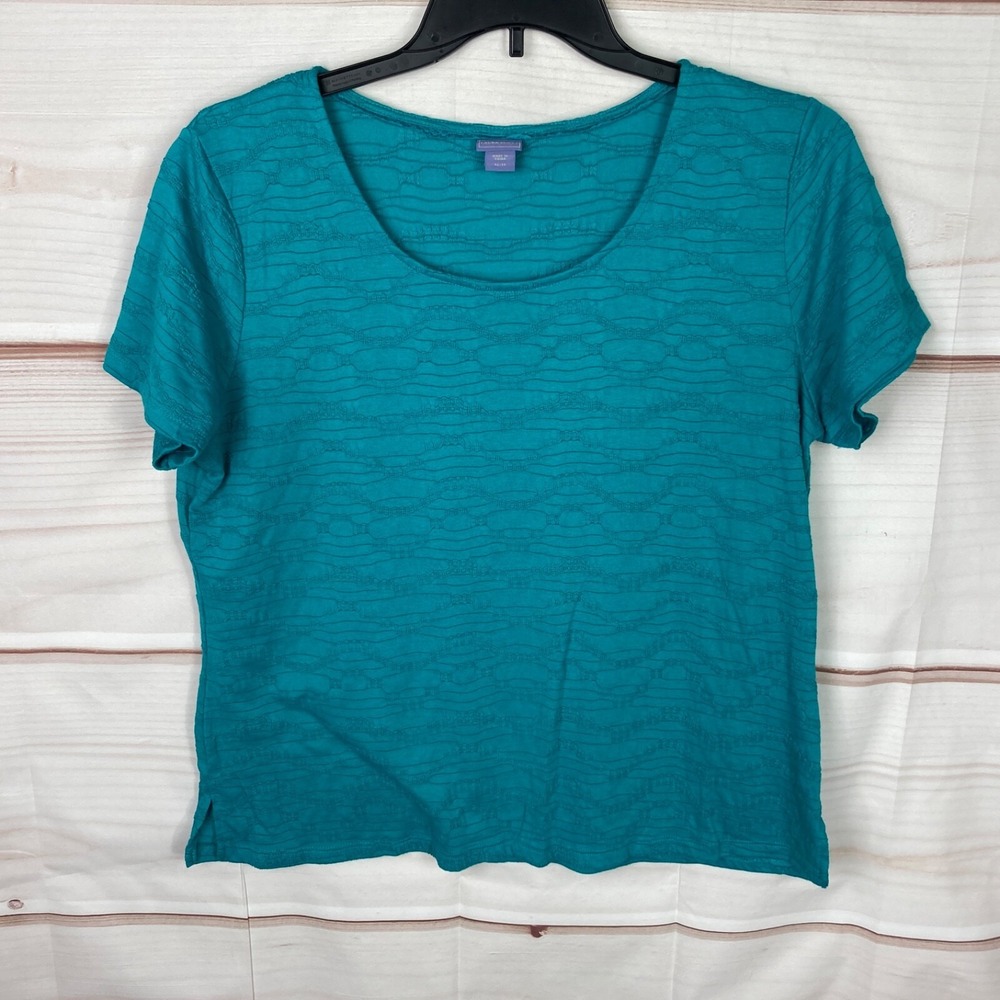 Laura Scott Top Womens XL Green Texture Knit T-Shirt Short Sleeve Scoop Neck